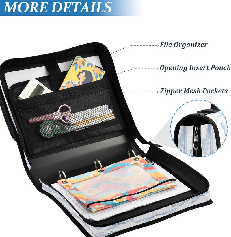 KEEPREAL Blue Bows Zipper Binder for School with Shoulder Strap & Extra Pockets - 1.5 Inch 3-Ring Binder Holds 500+ Sheets, Textbooks, Laptop - Image 5
